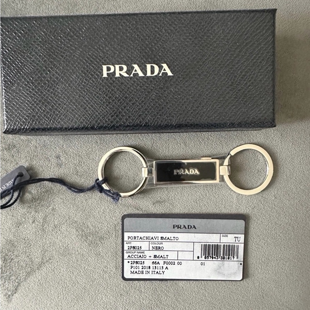 Prada Black and Silver Keychain - Brand New